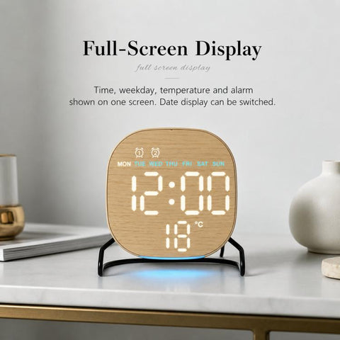 Aesthetic LED Digital Desk Clock Bedside Alarm Clock With Bottom Ambient Light, Countdown Timer, Date And Temperature