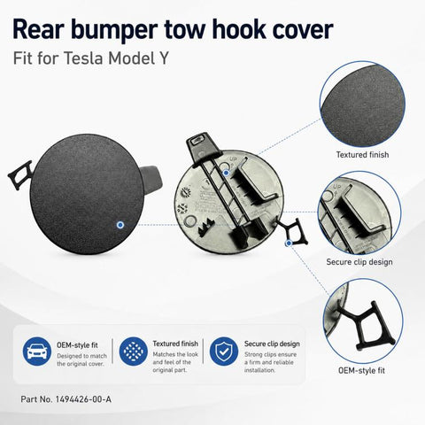 For 2020-2023 Tesla Model Y Rear Bumper Trailer Cover 1494426-00-A, 1494426-00-A
