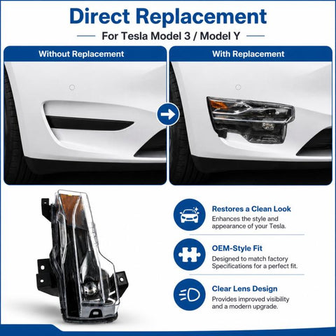 For 2021-2023 Tesla Model 3 / Y US Front Fog Lights Daytime Running Lights 1077391-00-E / 1077392, Left, Right