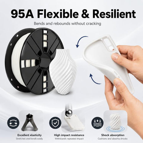 TPU 95A Flexible 3D Printer Filament 1.75mm 1kg Spool High Elasticity 3D Printing Material