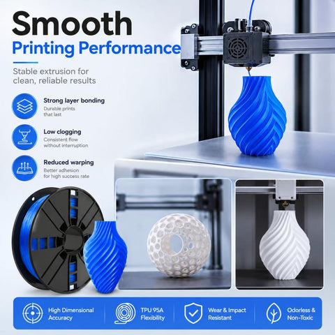 TPU 95A Flexible 3D Printer Filament 1.75mm 1kg Spool High Elasticity 3D Printing Material