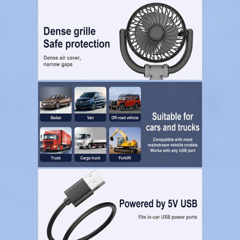 F5504 Car Cooling Fan With Phone Holder 3-Way Foldable Adjustable Quiet Fan, F5504