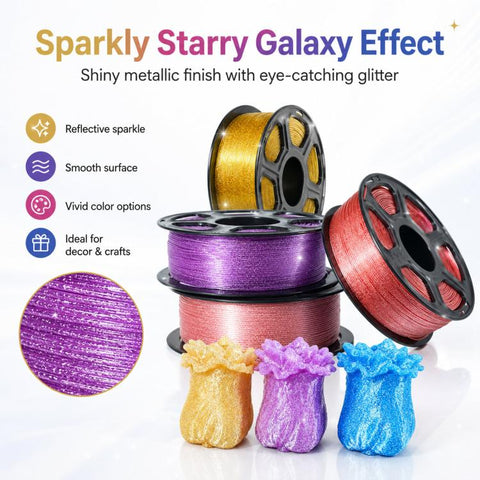 Glitter PETG Filament 1.75mm 1kg Spool Sparkly Starry Galaxy Effect Tough 3D Printing Material