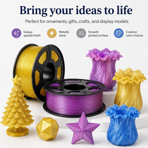 Glitter PETG Filament 1.75mm 1kg Spool Sparkly Starry Galaxy Effect Tough 3D Printing Material
