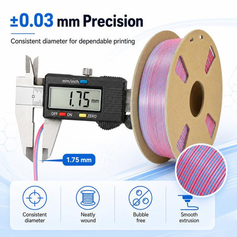 Dual Color Silk PLA Filament 1.75mm 1kg Spool Magic Color Shifting Shiny Metallic 3D Printing Material