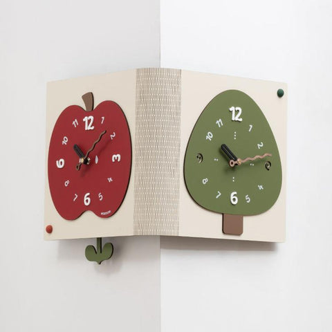 wozoom Living Room Minimalist Double-Sided Wall Clock Corner Decorative Clock, Red Medium, Red Large, Beige Large