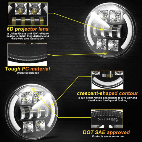 M4 7-Inch Quad Reflector Crescent Headlights For Jeep Wrangler