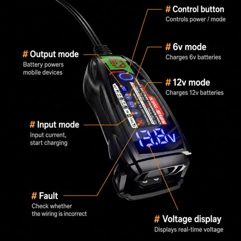 6V/12V Motorcycle Battery Charger With Digital Display Screen, Kewig B12S