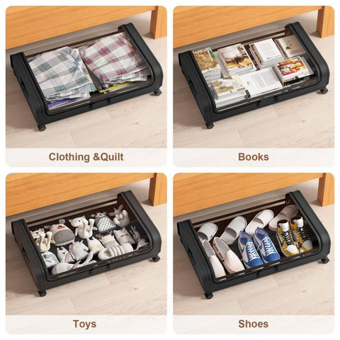 Underbed Storage Containers With Wheels Rolling Under Bed Organizer With Clear Lid