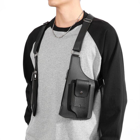 PU Leather Underarm Shoulder Bag Harness Anti Theft Chest Rig with Adjustable Straps Techwear Utility Vest Bag