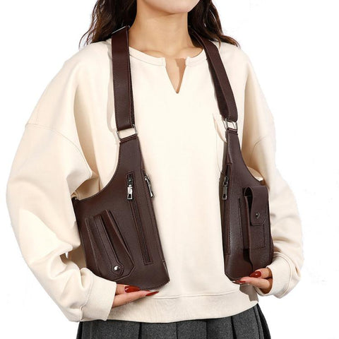 PU Leather Underarm Shoulder Bag Harness Anti Theft Chest Rig with Adjustable Straps Techwear Utility Vest Bag