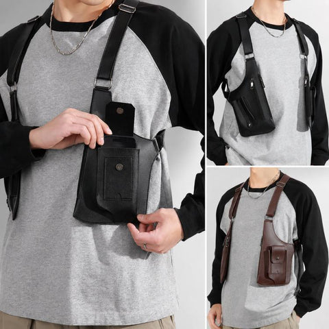 PU Leather Underarm Shoulder Bag Harness Anti Theft Chest Rig with Adjustable Straps Techwear Utility Vest Bag