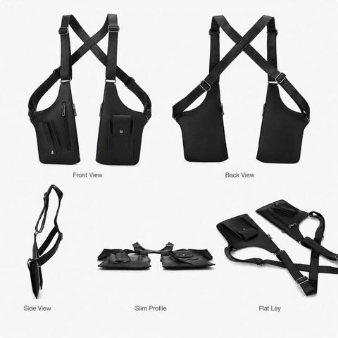 PU Leather Underarm Shoulder Bag Harness Anti Theft Chest Rig with Adjustable Straps Techwear Utility Vest Bag