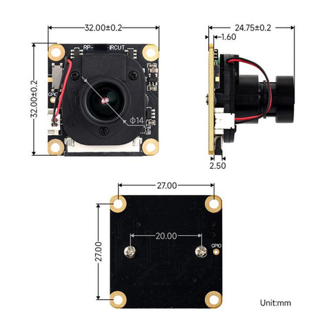 Waveshare IMX291 2MP IR-CUT Camera Fixed-Focus 83-Degree Diagonal FOV, Rolling Shutter, 34494
