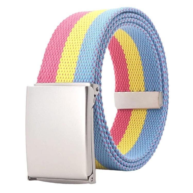 Rainbow Canvas Web Belt Striped Casual Flip-Top Buckle Belt With Bottle Opener, 120cm
