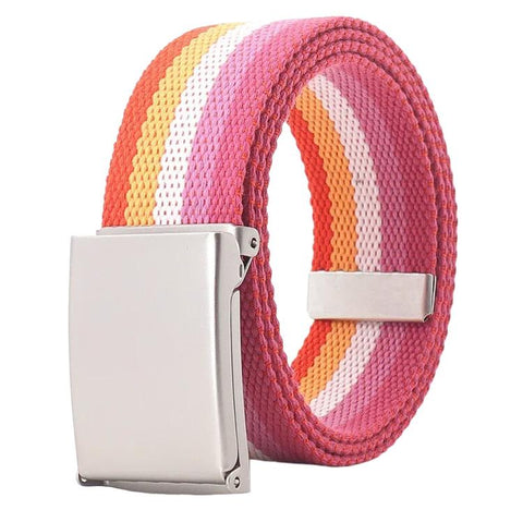 Rainbow Canvas Web Belt Striped Casual Flip-Top Buckle Belt With Bottle Opener, 120cm