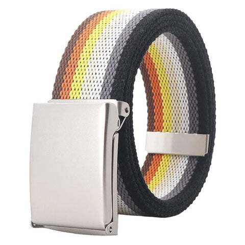 Rainbow Canvas Web Belt Striped Casual Flip-Top Buckle Belt With Bottle Opener, 120cm