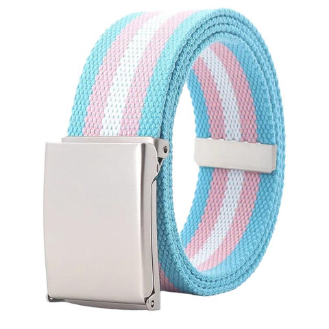 Rainbow Canvas Web Belt Striped Casual Flip-Top Buckle Belt With Bottle Opener, 120cm