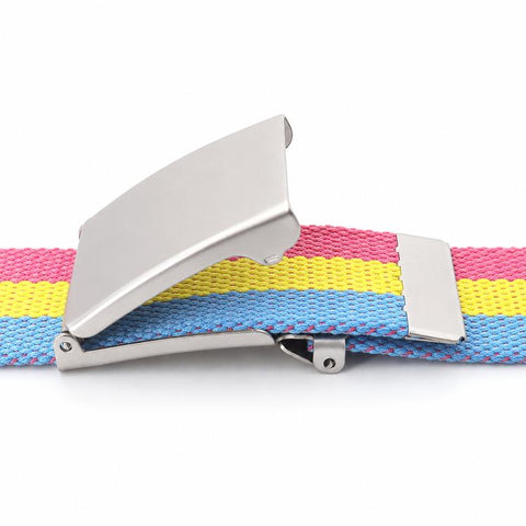 Rainbow Canvas Web Belt Striped Casual Flip-Top Buckle Belt With Bottle Opener, 120cm