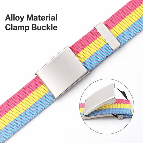 Rainbow Canvas Web Belt Striped Casual Flip-Top Buckle Belt With Bottle Opener, 120cm