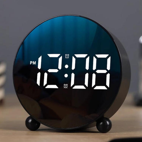 Circular LED Digital Alarm Clock Dimmable Bedside Desk Clock With Dual Alarms