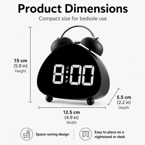 Retro Twin Bell Digital Alarm Clock Super Loud Mechanical Bell-Ringing LED Desk Clock With Backlight