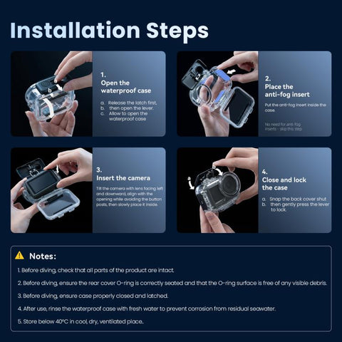 For DJI Action 6 aMagisn 60m Waterproof Case Deep Diving Housing with Dual Lock