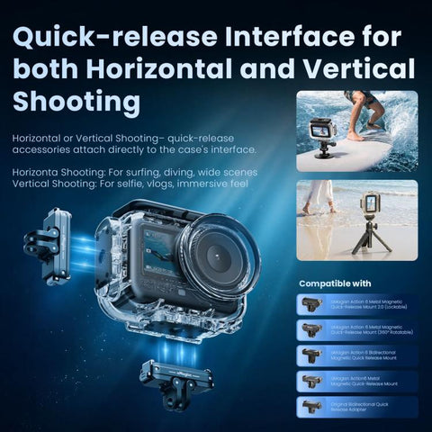 For DJI Action 6 aMagisn 60m Waterproof Case Deep Diving Housing with Dual Lock