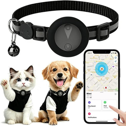 Cat Tracker Collar Compatible With Apple Find My Reflective Pet GPS Finder With Breakaway Safety Buckle & Bell