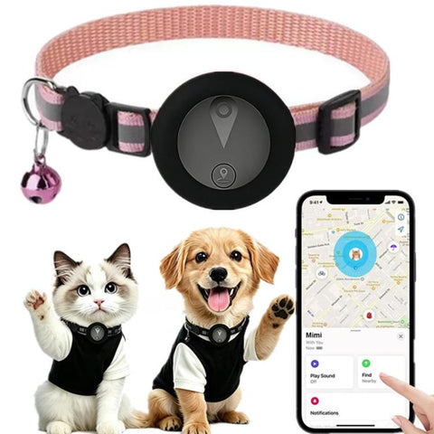 Cat Tracker Collar Compatible With Apple Find My Reflective Pet GPS Finder With Breakaway Safety Buckle & Bell