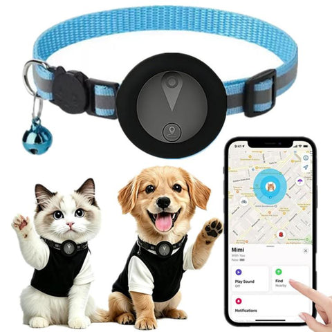 Cat Tracker Collar Compatible With Apple Find My Reflective Pet GPS Finder With Breakaway Safety Buckle & Bell