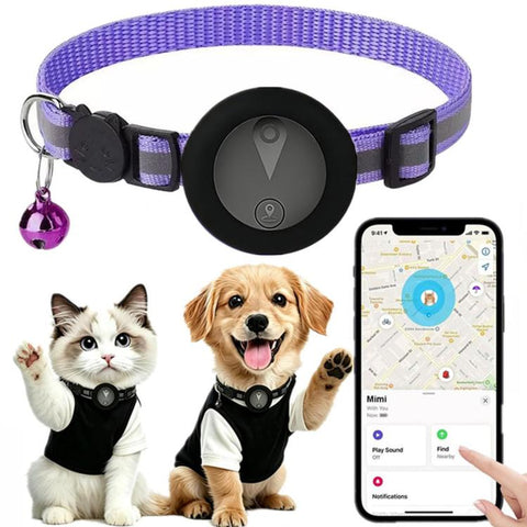 Cat Tracker Collar Compatible With Apple Find My Reflective Pet GPS Finder With Breakaway Safety Buckle & Bell