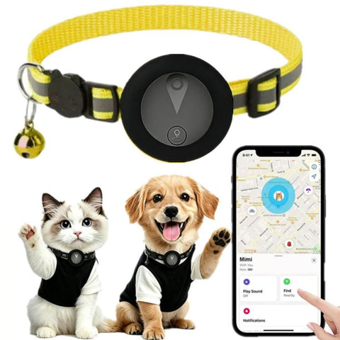 Cat Tracker Collar Compatible With Apple Find My Reflective Pet GPS Finder With Breakaway Safety Buckle & Bell