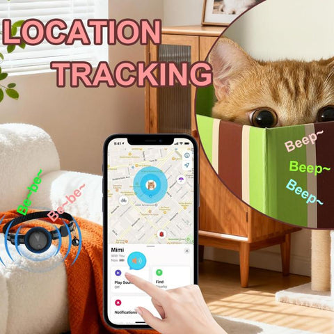 Cat Tracker Collar Compatible With Apple Find My Reflective Pet GPS Finder With Breakaway Safety Buckle & Bell