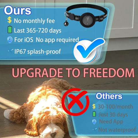 Cat Tracker Collar Compatible With Apple Find My Reflective Pet GPS Finder With Breakaway Safety Buckle & Bell