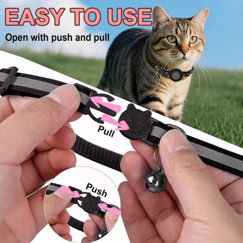Cat Tracker Collar Compatible With Apple Find My Reflective Pet GPS Finder With Breakaway Safety Buckle & Bell