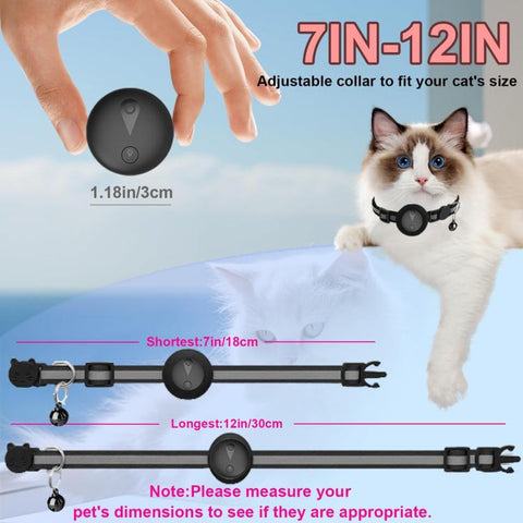 Cat Tracker Collar Compatible With Apple Find My Reflective Pet GPS Finder With Breakaway Safety Buckle & Bell