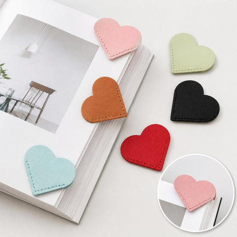 6-Piece Set Heart-Shaped Bookmark Clips Minimalist Portable PU Leather Corner Protectors