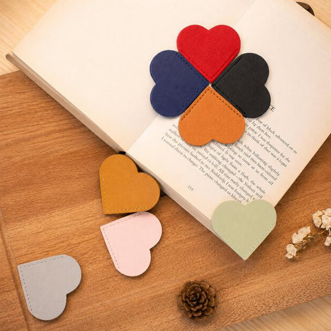 6-Piece Set Heart-Shaped Bookmark Clips Minimalist Portable PU Leather Corner Protectors