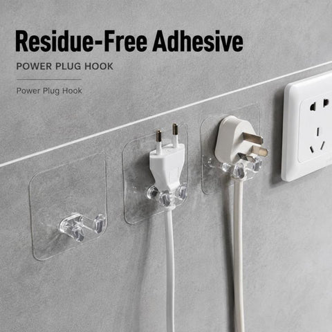 10pcs Adhesive Badminton Racket Wall Hooks No Drill Tennis Racquet Holder Waterproof Power Plug Organizer