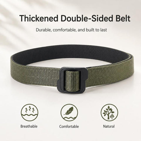 Men Web Thickened Double-Sided Canvas Belts With Plastic Buckle, 110cm, 120cm, 130cm