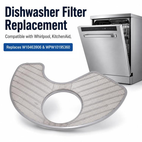 Replacement Dishwasher Filter Compatible With Whirlpool & KitchenAid Replaces W10463906 / WPW10195360, Filter W10463906