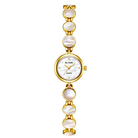 BS Bee Sister FA1873 Women Round Bracelet Watch Vintage Mother of Pearl Style Analog Quartz Dress Wristwatch