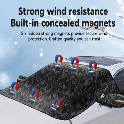 Camouflage Thickened Windproof Car Snow Shield Magnetic Windshield Snow & Sun Cover, Large, Small