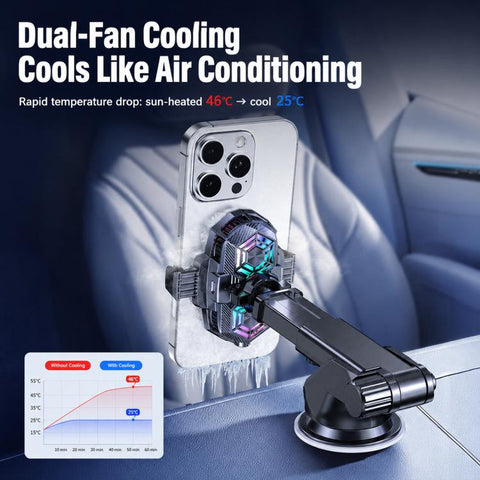 Car Phone Cooler Mount with Suction Cup & Telescopic Arm Semiconductor Cooling Holder with RGB, H5-C12