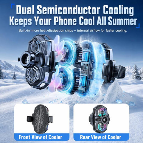 Car Phone Cooler Mount with Suction Cup & Telescopic Arm Semiconductor Cooling Holder with RGB, H5-C12