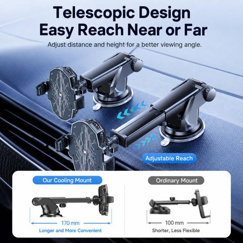 Car Phone Cooler Mount with Suction Cup & Telescopic Arm Semiconductor Cooling Holder with RGB, H5-C12