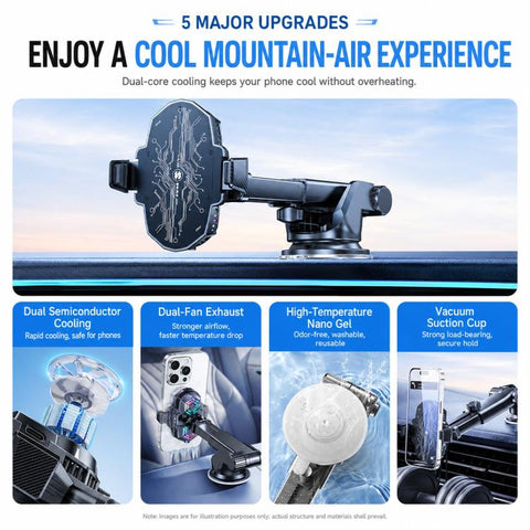 Car Phone Cooler Mount with Suction Cup & Telescopic Arm Semiconductor Cooling Holder with RGB, H5-C12
