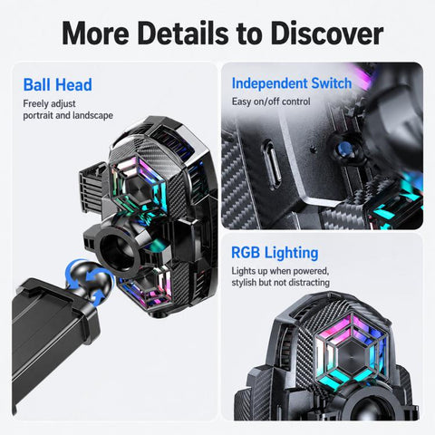 Car Phone Cooler Mount with Suction Cup & Telescopic Arm Semiconductor Cooling Holder with RGB, H5-C12