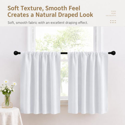 Single Rod Pocket Cafe Curtains Thick High Density Short Tier Window Treatment for Kitchen Bedroom, 40x60cm, 76x60cm, 76x92cm, 106x91cm